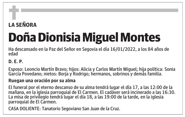 Doña Dionisia Miguel Montes
