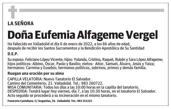 Doña Eufemia Alfageme Vergel