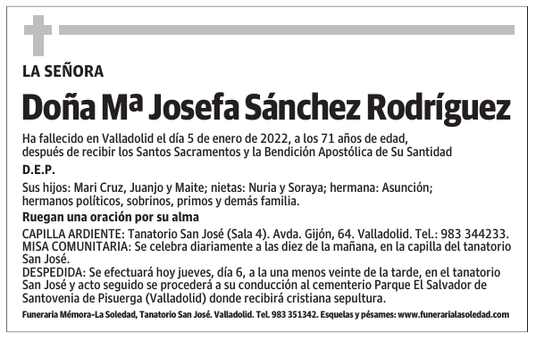 Doña Mª Josefa Sánchez Rodríguez