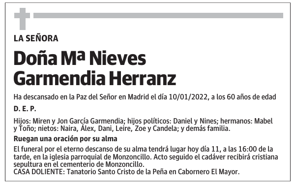 Doña Mª Nieves Garmendia Herranz