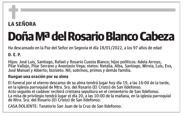Doña Mª del Rosario Blanco Cabeza