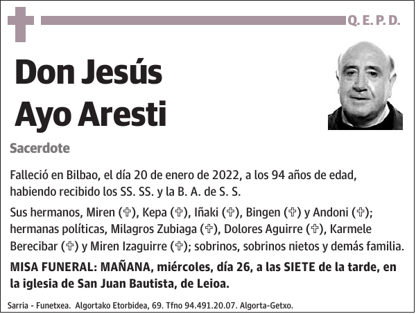 Jesús Ayo Aresti Sacerdote