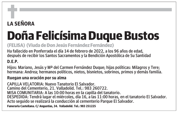 Doña Felicísima Duque Bustos