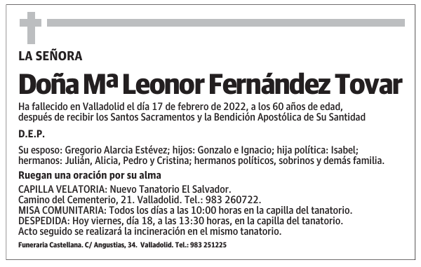 Doña Mª Leonor Fernández Tovar