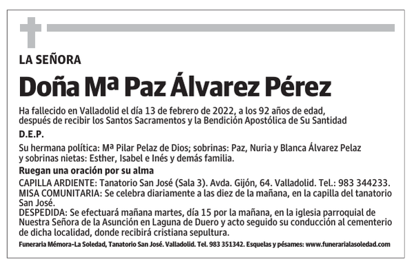 Doña Mª Paz Álvarez Pérez