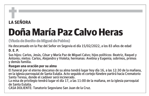 Doña María Paz Calvo Heras