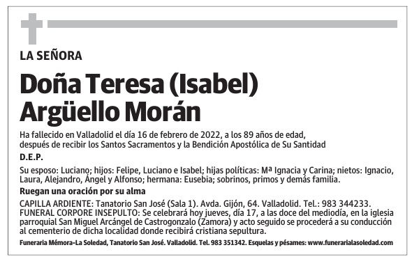 Doña Teresa (Isabel) Argüello Morán