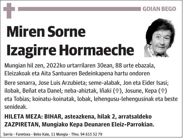 Miren Sorne Izagirre Hormaeche Mungian