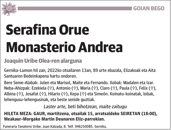 Serafina Orue Monasterio