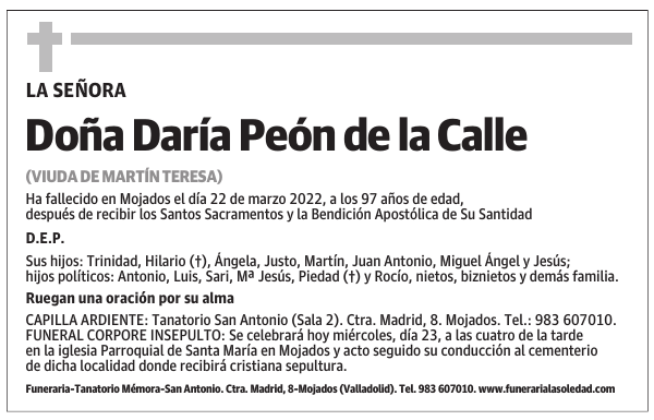 Doña Daría Peón de la Calle