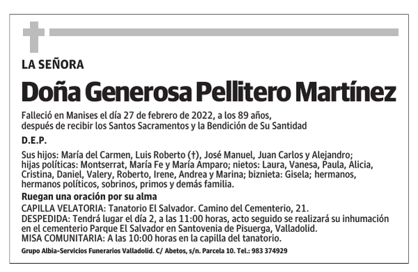 Doña Generosa Pellitero Martínez