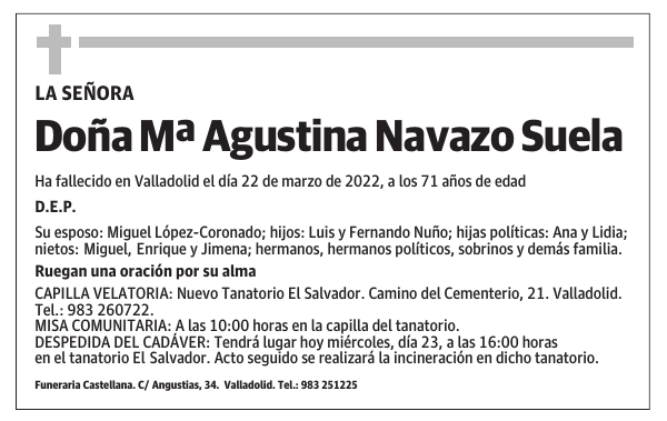 Doña Mª Agustina Navazo Suela