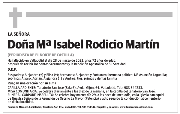 Doña Mª Isabel Rodicio Martín