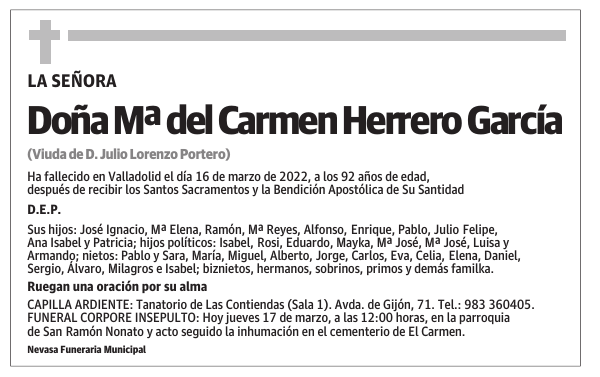 Doña Mª del Carmen Herrero García