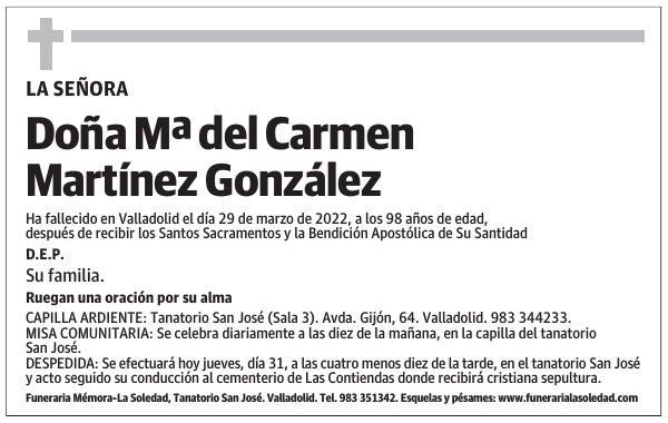 Doña Mª del Carmen Martínez González