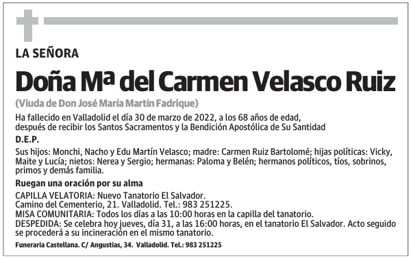 Doña Mª del Carmen Velasco Ruiz