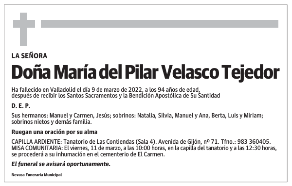 Doña María del Pilar Velasco Tejedor