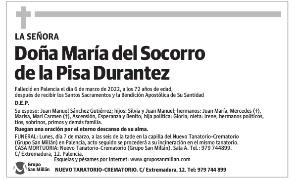 Doña María del Socorro de la Pisa Durantez