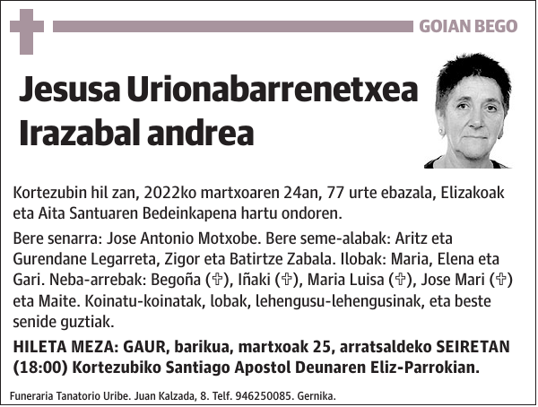 Jesusa Urionabarrenetxea Irazabal