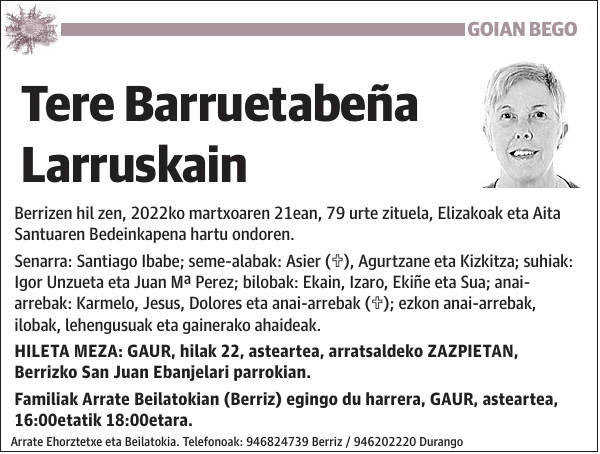 Tere Barruetabeña Larruskain Berrizen