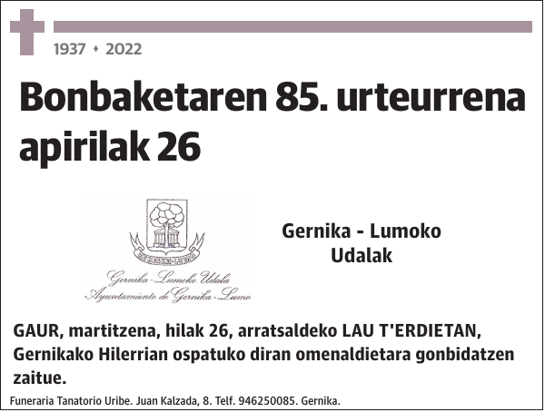 1937 2022 Bonbaketaren 85. urteurrena apirilak 26