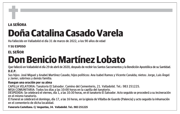 Doña Catalina Casado Varela Y Don Benicio Martínez Lobato