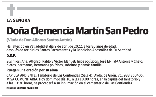 Doña Clemencia Martín San Pedro