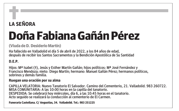 Doña Fabiana Gañán Pérez