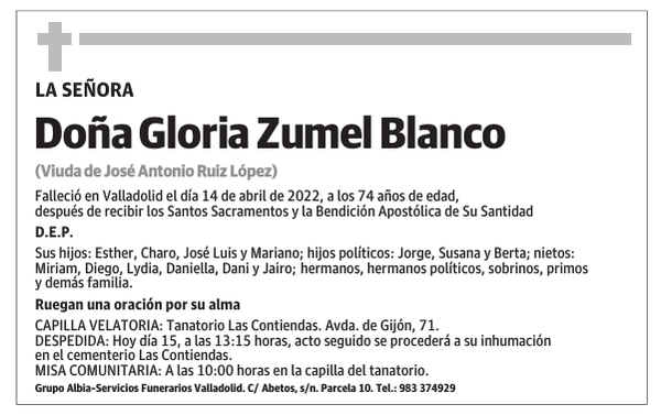 Doña Gloria Zumel Blanco