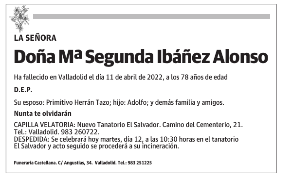 Doña Mª Segunda Ibáñez Alonso