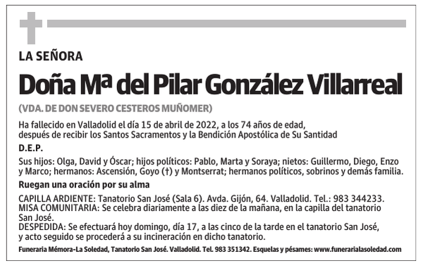 Doña Mª del Pilar González Villarreal