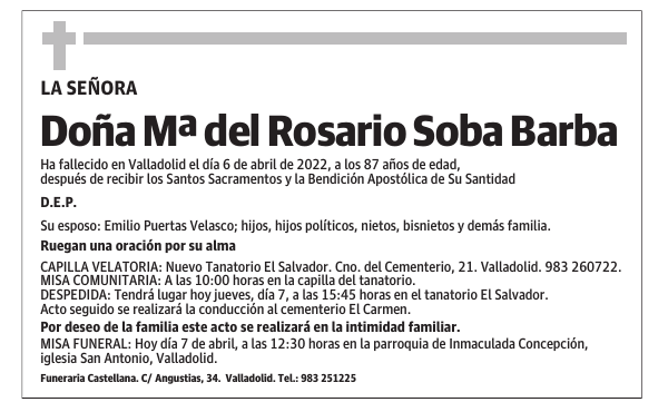 Doña Mª del Rosario Soba Barba