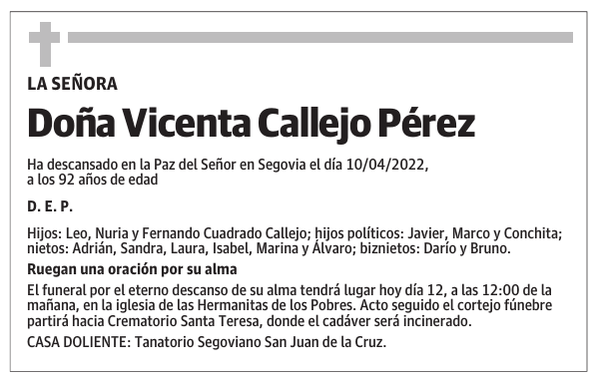 Doña Vicenta Callejo Pérez