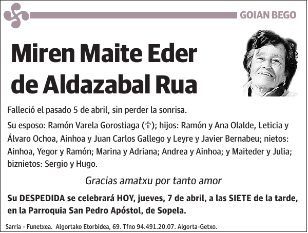 Miren Maite Eder de Aldazabal Rua