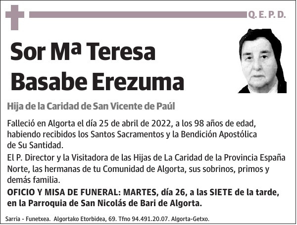 Sor Mª Teresa Basabe Erezuma