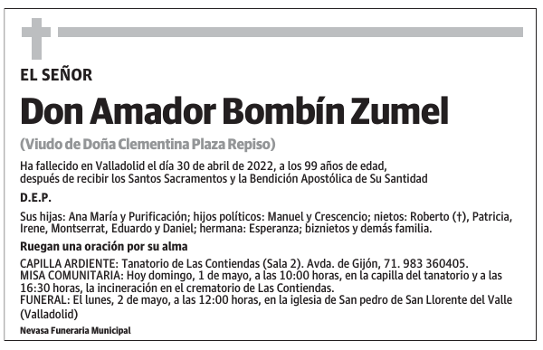 Don Amador Bombín Zumel