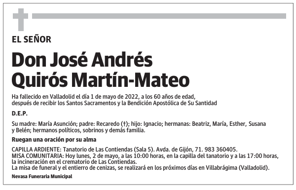 Don José Andrés Quirós Martín-Mateo