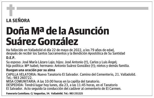 Doña Mª de la Asunción Suárez González