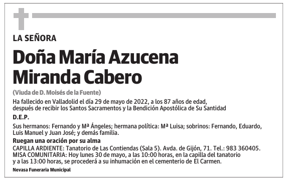 Doña María Azucena Miranda Cabero