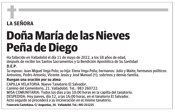 Doña María de las Nieves Peña de Diego