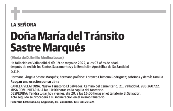 Doña María del Tránsito Sastre Marqués