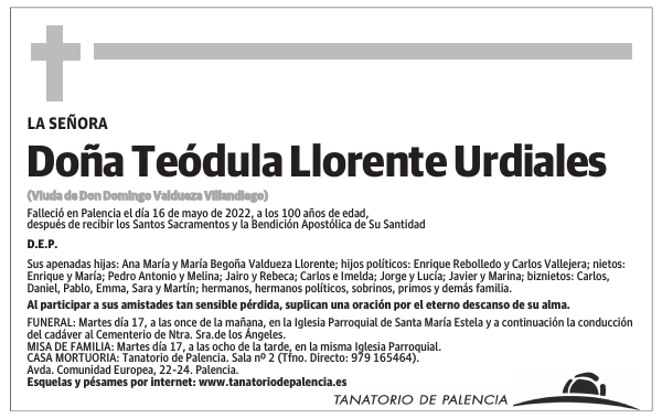 Doña Teódula Llorente Urdiales