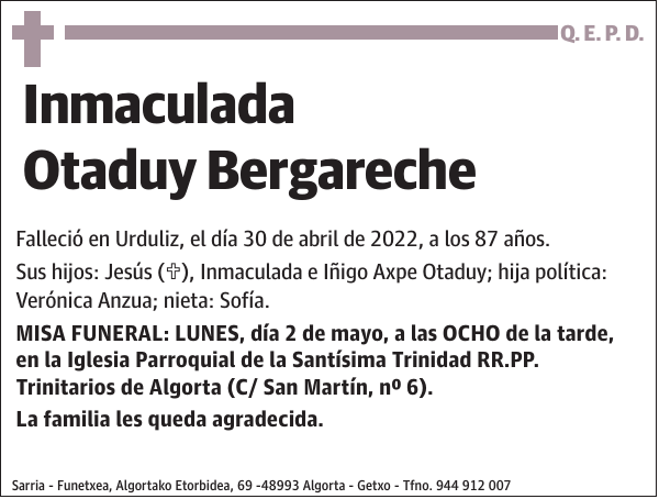 Inmaculada Otaduy Bergareche