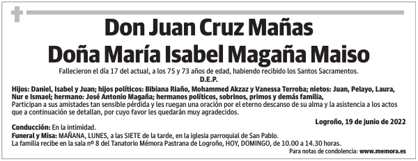 Don  Juan  Cruz  Mañas  y  Doña  María  Isabel  Magaña  Maiso