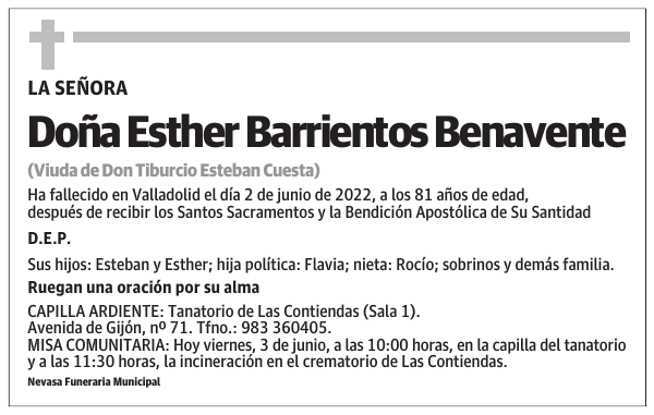 Doña Esther Barrientos Benavente