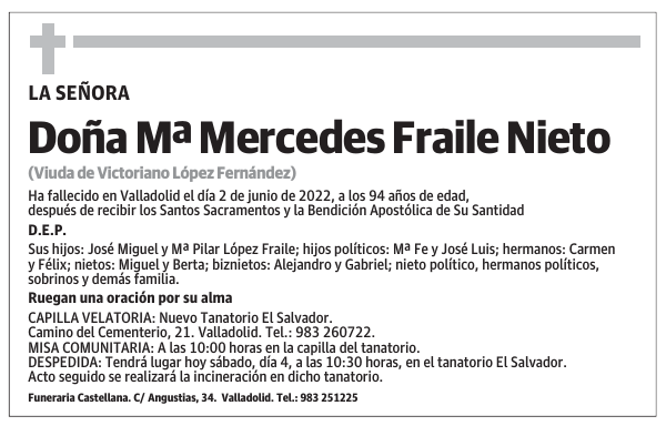 Doña Mª Mercedes Fraile Nieto