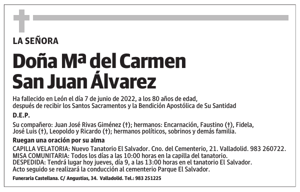 Doña Mª del Carmen San Juan Álvarez