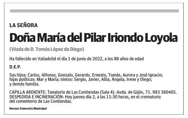 Doña María del Pilar Iriondo Loyola