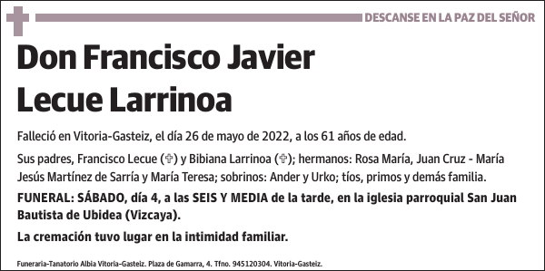 Francisco Javier Lecue Larrinoa