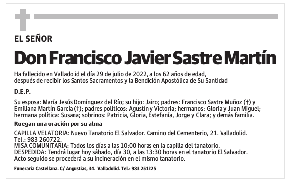 Don Francisco Javier Sastre Martín